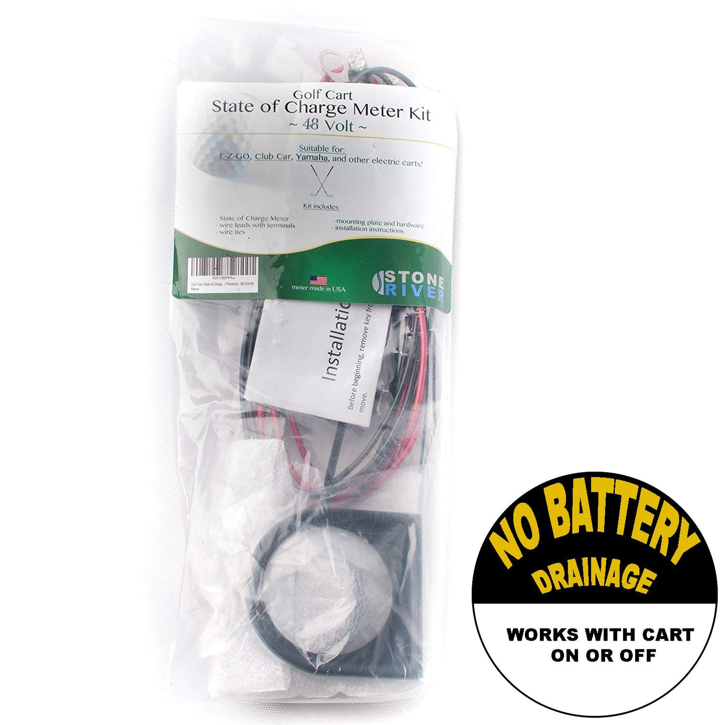 Stone River 48 Volt Golf Cart Battery Meter KIT - Perfect for EZGO, Club CAR, Yamaha Carts