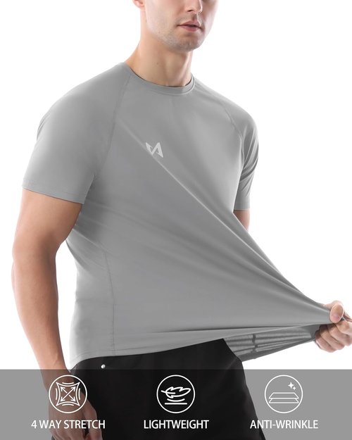 Isnowood UPF 50+ Swim Shirt - Quick Dry Short Sleeve Rash Guard for Men | Sun Protection Surf Shirt