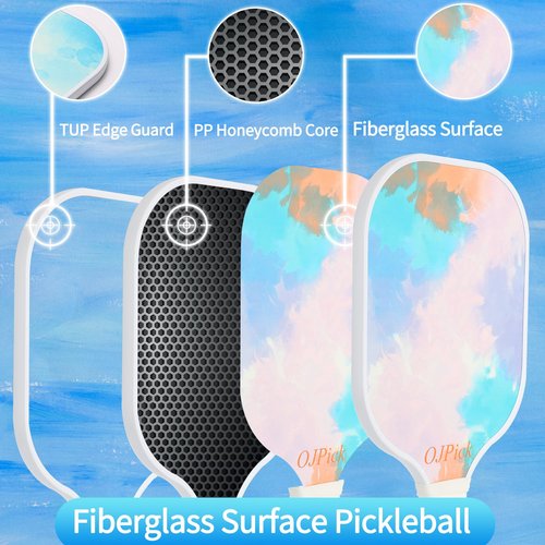Pickleball Paddles Set of 2, Fiberglass Surface Pickleball Set -2 Paddles, 4 Pickleball Balls, 1 Mesh Backpack, 2 Tape, Pickleball Paddles Set for Men Women (White)