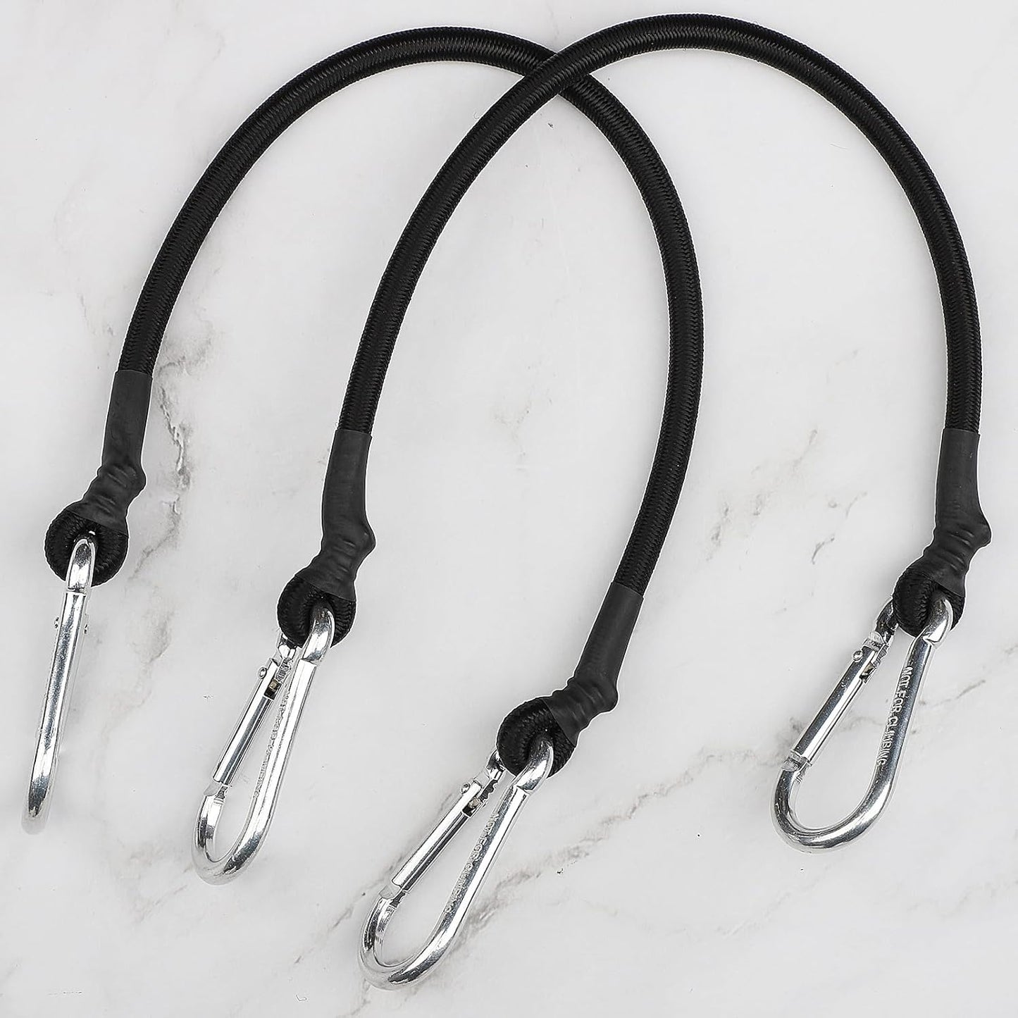 ZHOUBIN 18-Inch Black Bungee Cords - Durable with Carabiner Hooks | 2-Pack for Secure Tie-Downs