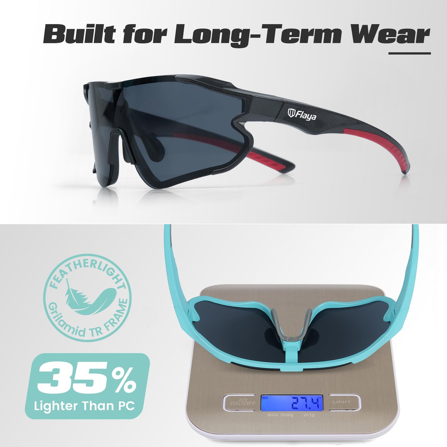 Flaya Polarized Sport Sunglasses for Men Women｜Ideal for Golf, Fishing, Running, Cycling, Driving, Hiking｜UV400 Protection Wraparound Large Lens Design Lightweight TR Frame & Adjustable Nose Pads