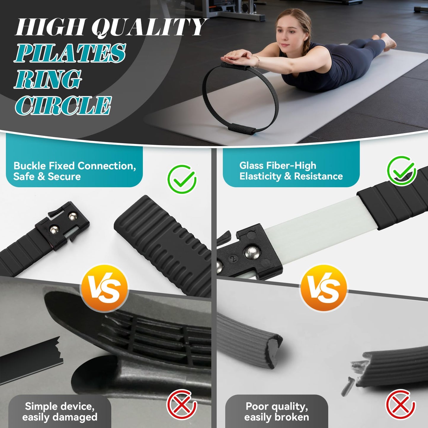 SUBCULTUREPICK Pilates Ring, Silicone Magic Pilates Rings, Lightweight & Durable Flexible Fitness Circle Exercise Equipment for Toning Arms, Thighs,Legs, Core,Yoga & Physical Therapy (Black)
