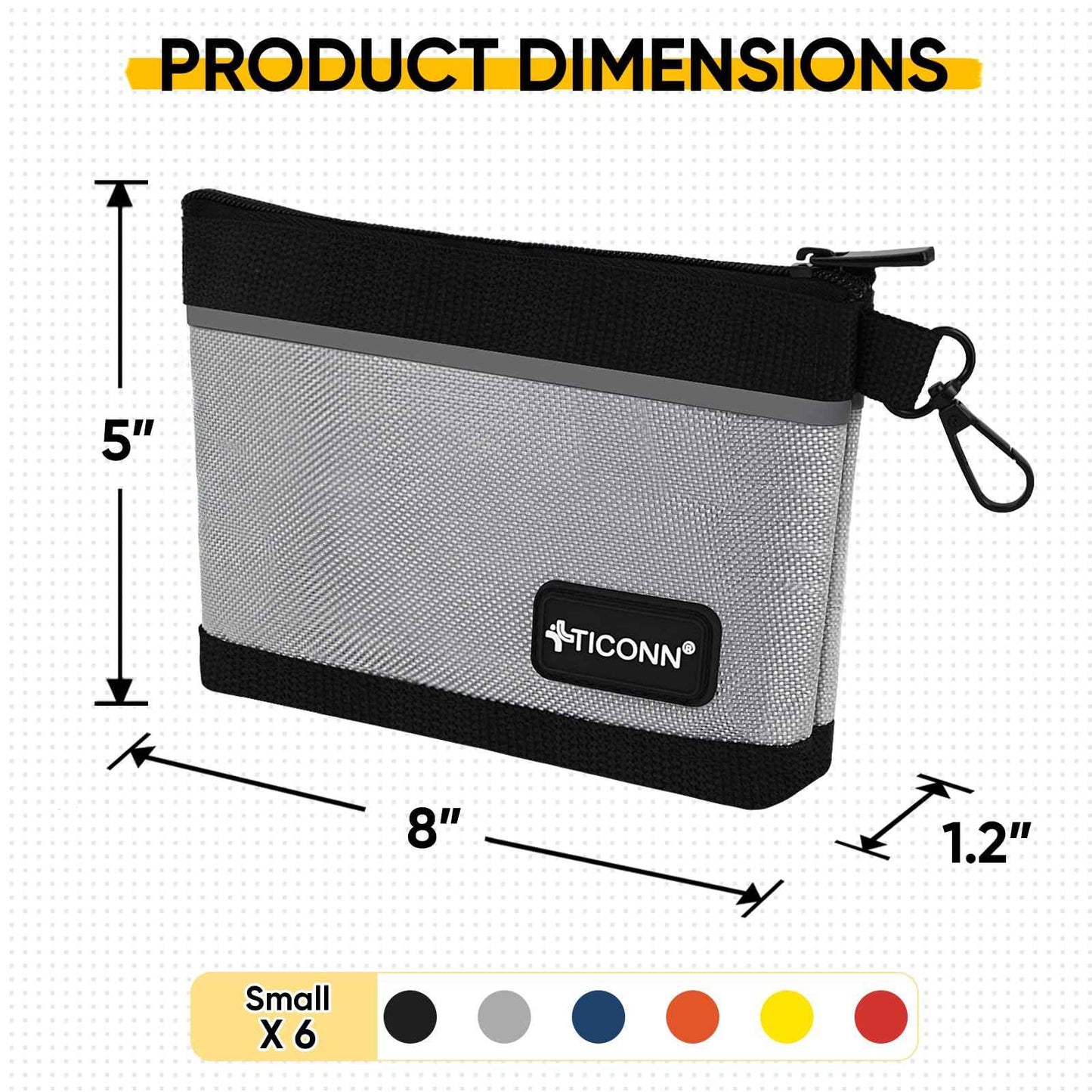 TICONN Tool Pouches with Zipper, 1680D Oxford Small Tool Bags, Waterproof Utility Bag Zipper Pouch for Tool Organizers and Storage (6 Pack Small)