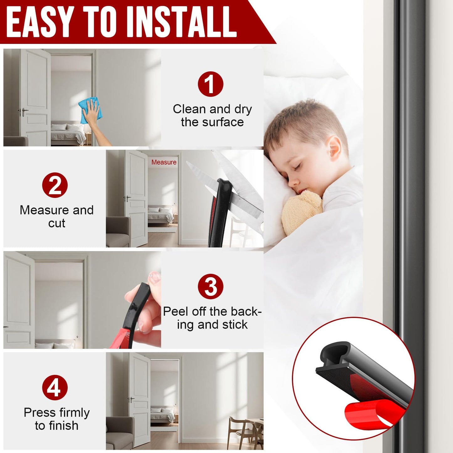 alophoty 23 Ft Weather Stripping Door Seal - Rubber Door Seal Strip for Door Frame, Self Adhesive Doors Soundproofing Strip, D Shaped Weather Stripping for Doors Windows, Black (W×H: 0.35×0.24 in)