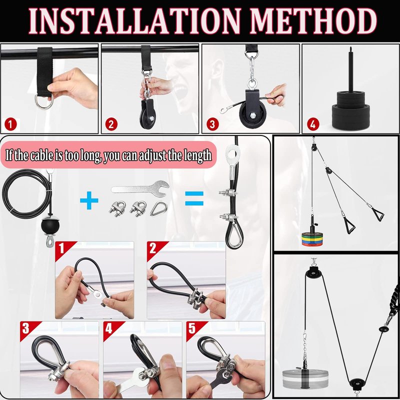 Taeku Weight Cable Pulley System Gym Professional Home Gym Equipment Upgraded Fitness LAT for Triceps Pull Down Biceps Curl Back Forearm Shoulder (2.5m Cable)
