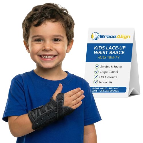 Brace Align Kid’s Lace-Up Wrist Brace - Immobilization for Sprains, Strains, Carpal Tunnel & De Quervain’s PDAC L3908 - Left Wrist - Fits 4-5.5 in Wrist Circ.