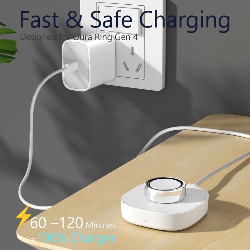 Charger for Oura Ring Gen4 (Size 10) - Fast Charging Dock with USB-C Wall Charger & 3FT Cable, Quick Charge Replacement Base Compatible with Oura Ring Gen 4 - White