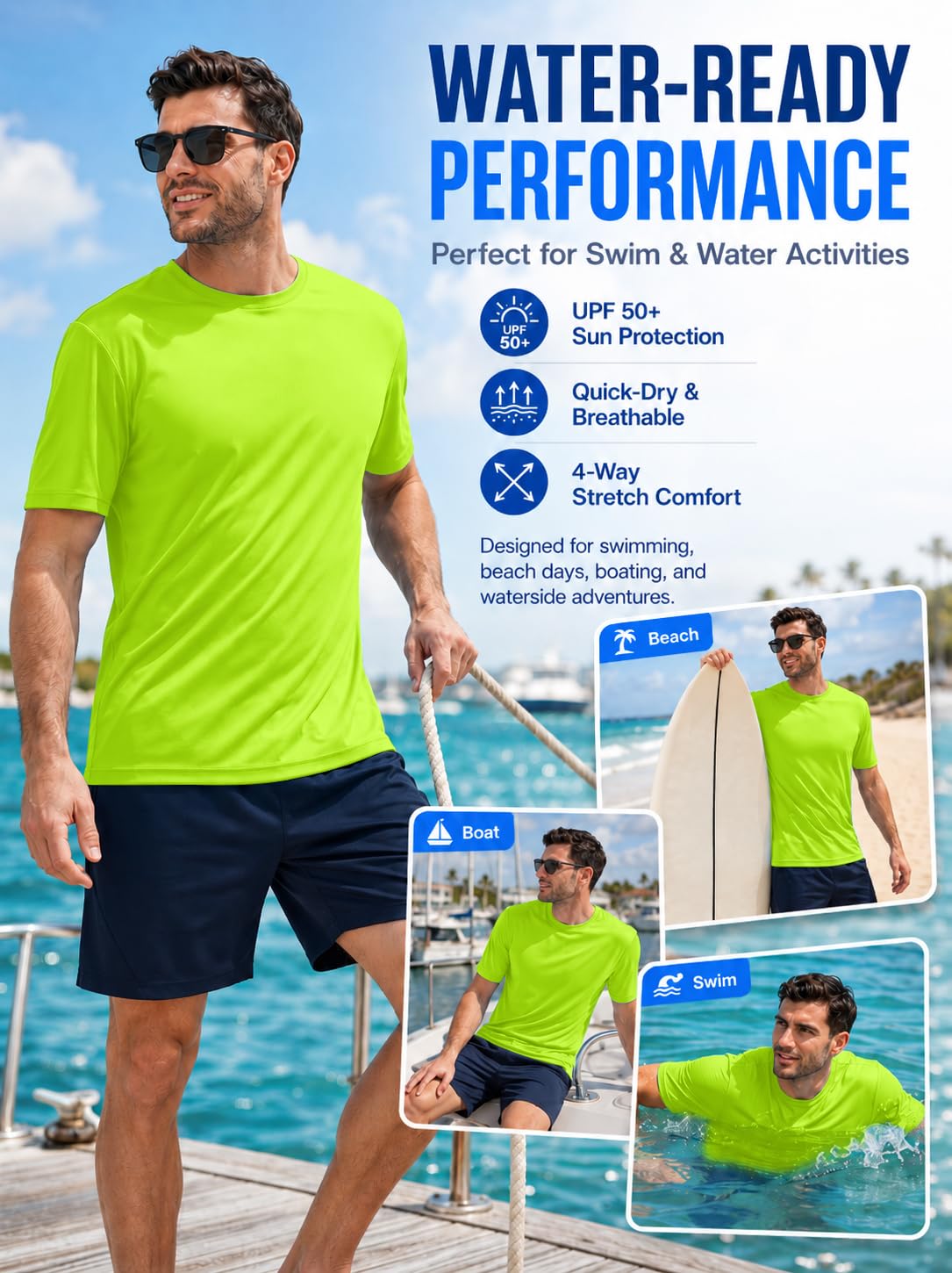 ZITY T-Shirts for Man Pack Short Sleeve UPF 50 Uv Blocking Fishing Athletic Shirt Fast Dry Breathable Swim Shirt for Beach Water Shirts for Men M