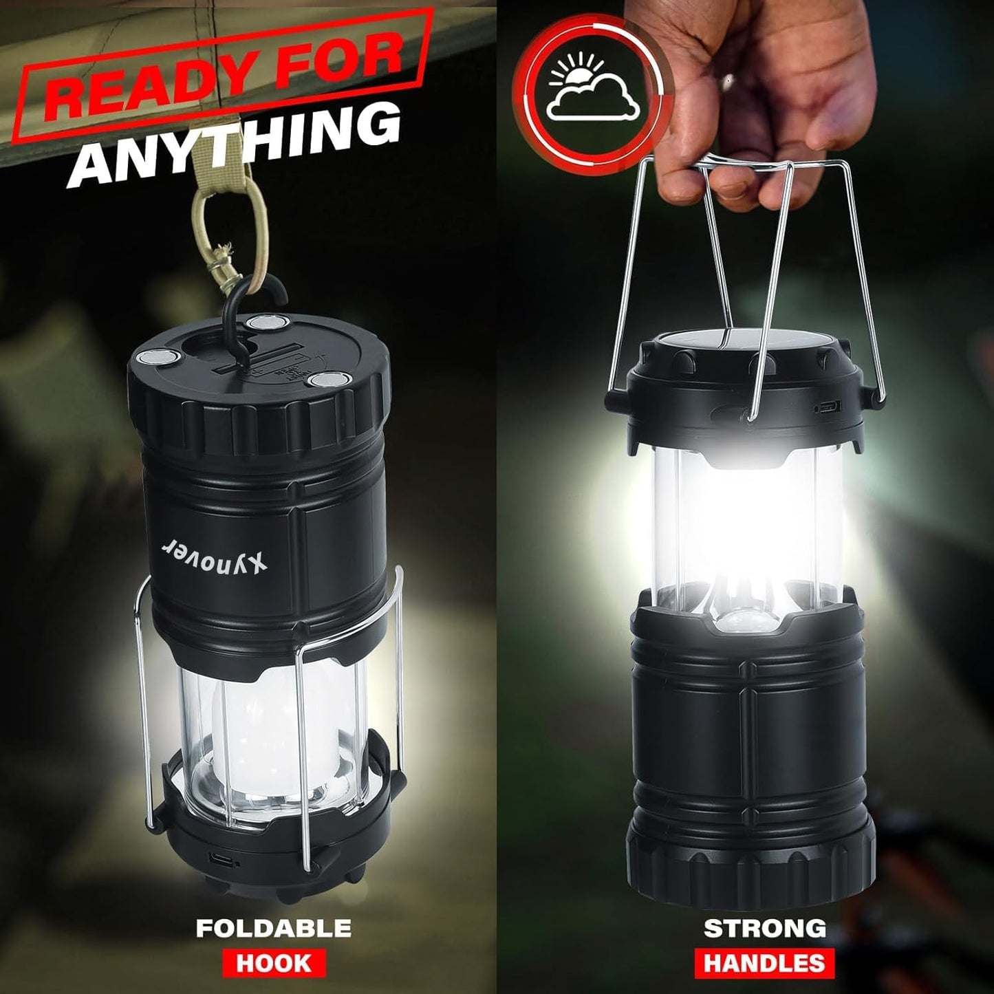Skiennix 4-Pack Solar Camping Lanterns - Rechargeable LED, Waterproof, Magnetic Base & Collapsible Design