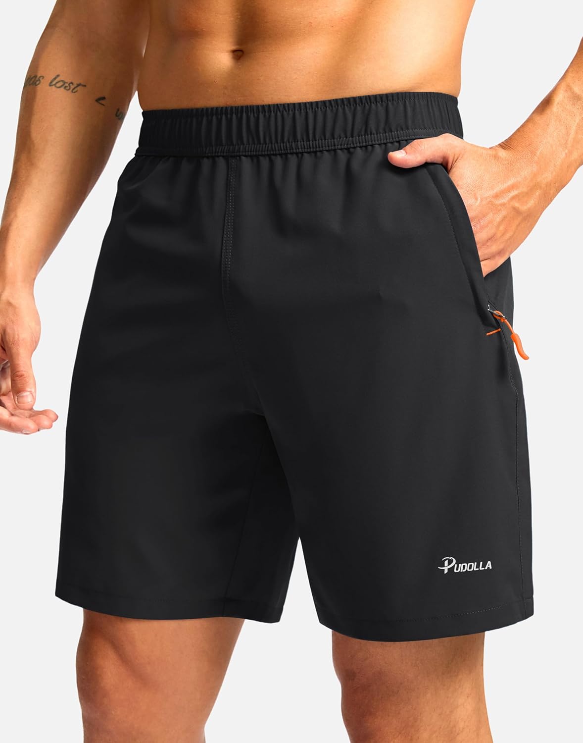 Pudolla Men's Athletic Hiking Shorts - Lightweight Workout & Gym Shorts with 3 Zipper Pockets | Casual Travel