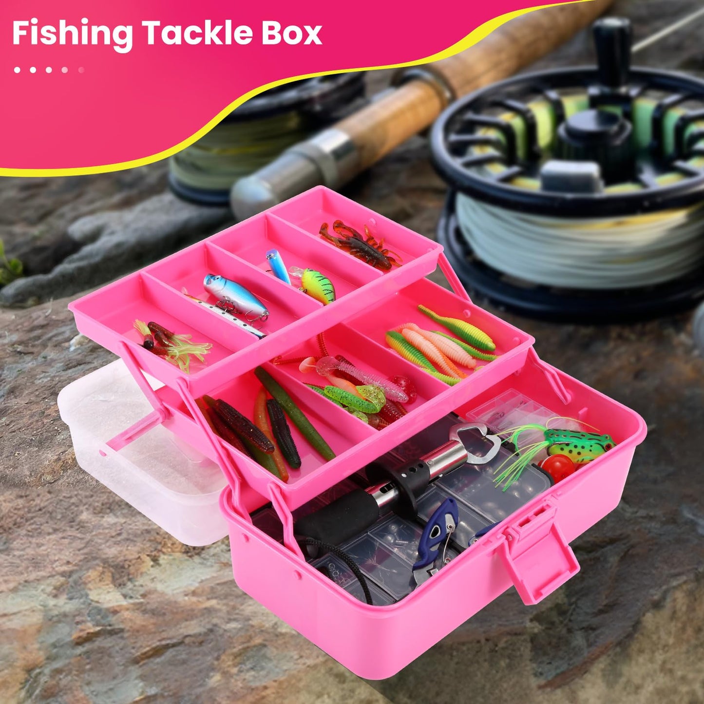 SMMYMGF 3-Layer Tackle Box Organizer, Storage Tool Box,Art & Crafts Case,Sewing Supplies Organizer,Fishing Tackle(pink)