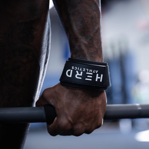 HERD ATHLETICS Lifting Wrist Straps – 23" Length x 1.5" Width – Padded Neoprene Cotton Straps for Weightlifting, Powerlifting, Functional Fitness, Strength Training & Deadlifts – Heavy Duty Grip Support (Black/White)