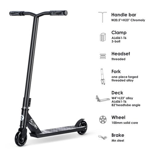FREEDARE Complete Pro Scooter JB-1 Stunt Scooter for Kids 8 Years and Up, Teens, Adults, Trick Scooter for Beginners Black