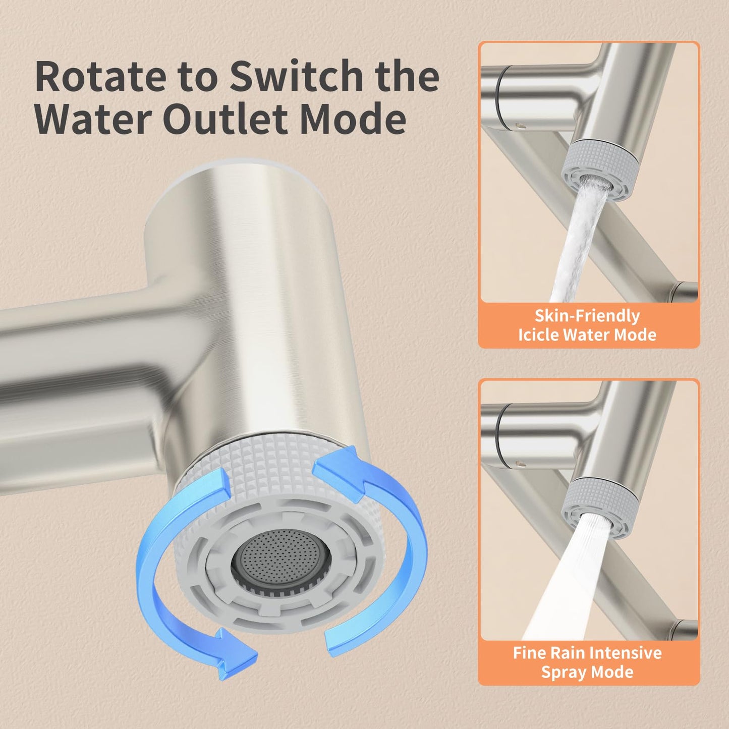 SINGSUO 1080°Rotatable Bathroom Vanity Faucet 1 Hole, Height Adjustable Single Handle Sink Faucet Bathroom with 2 Water Outlet Modes, Bar Sink Tap with Temperature Display (Brushed Nickel)