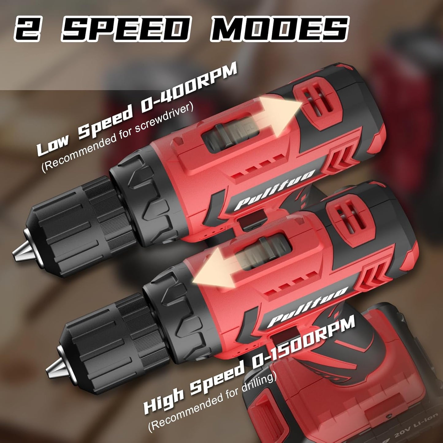20V Cordless Drill/Driver Kit with 2 Batteries, 30Nm Torque & LED Light - PULITUO
