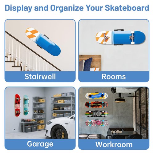 AIIQESBT Skateboard Wall Mount, 360° Rotating Skateboard Mount Hanger, Universal Skate Board Wall Mounts for Skateboarder (Set of 1)