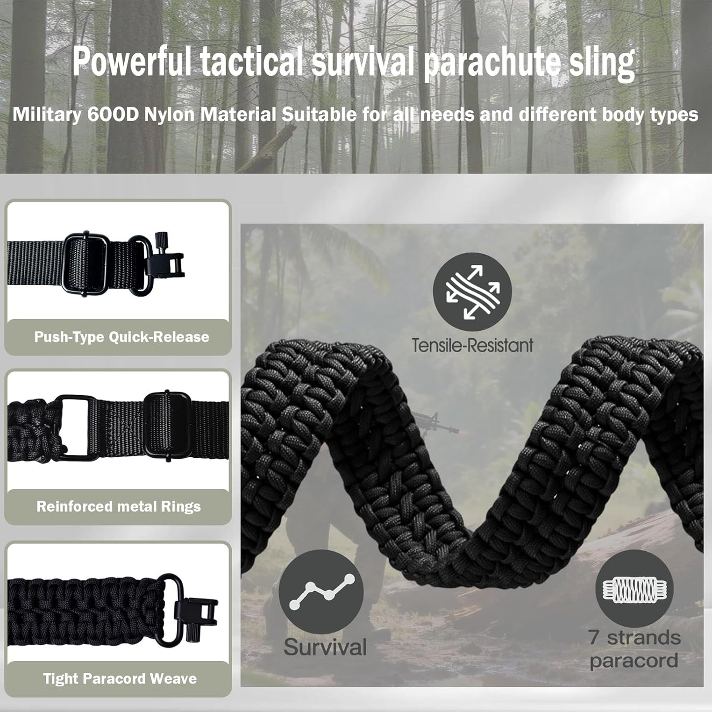 Skiennix Adjustable 2-Point Paracord Rifle Sling - Heavy-Duty Gun Sling for Hunting & Survival | Fits Most Rifles