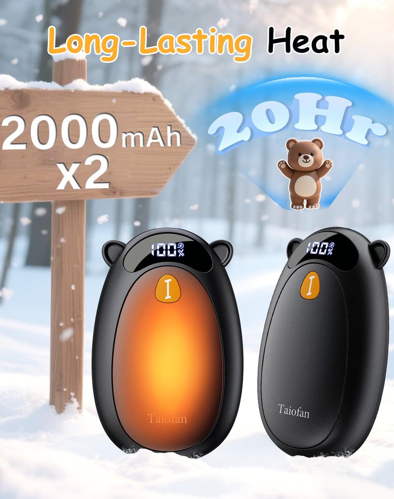 Taiofan Electric Hand Warmers Rechargeable, Cute Bear Design, LED Display, 4 Settings, Fast Heating Portable Pocket Heater Magnetic Handwarmers 2 Pack for Hunting Essentials Camping Gift for Men Women