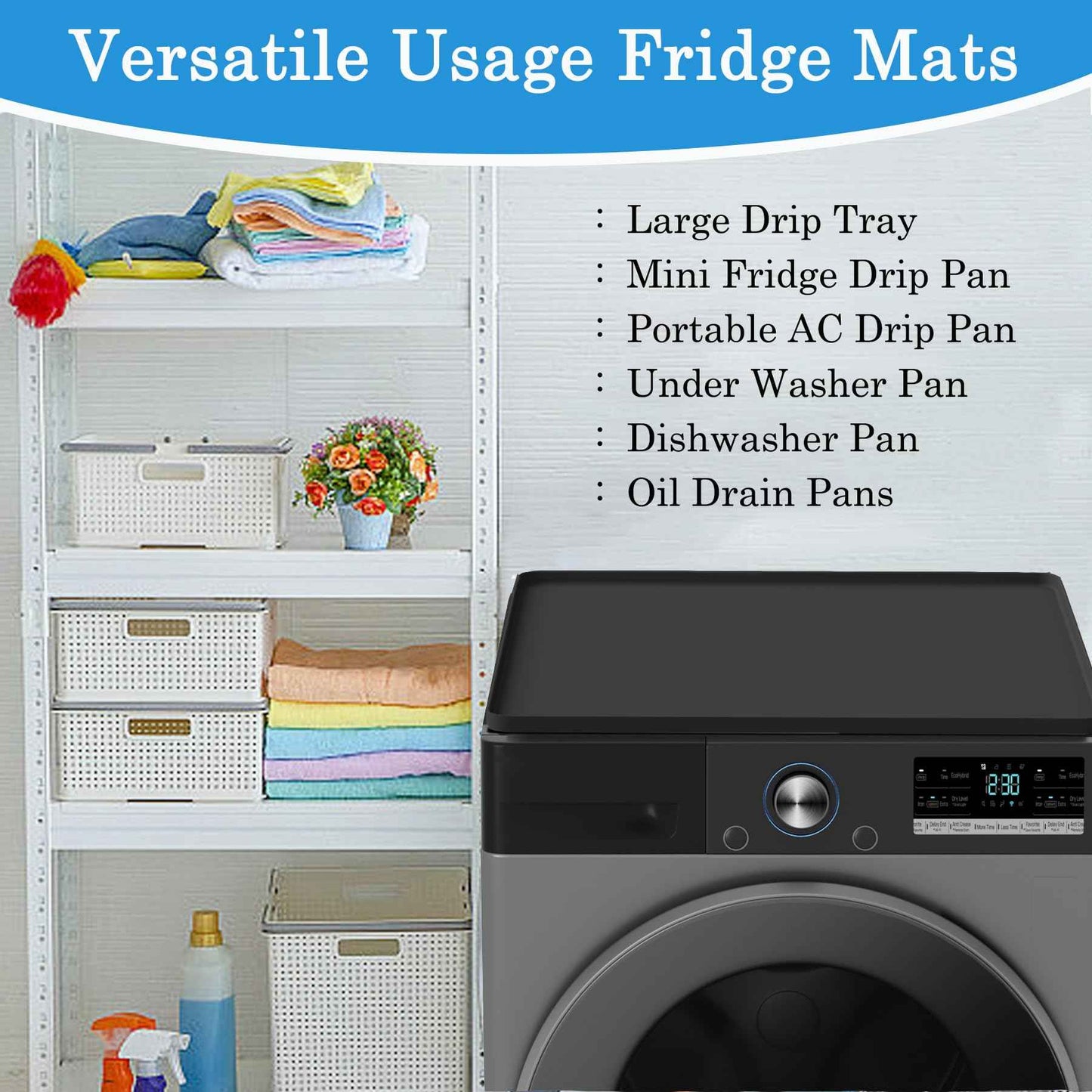 Mini Fridge Mat for Carpet, 24" x 24" x 0.8" Refrigerator Floor Protector, Under Refrigerators Silicone Mat with Raised Edge, Laundry Guards for Washer and Dryer Pan, AC Drip Pan Mat