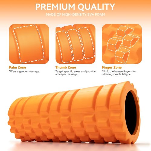 Krightlink Foam Roller - High Density 13" Patented Muscle Massage Tool | Relieves Pain & Improves Mobility (Orange)