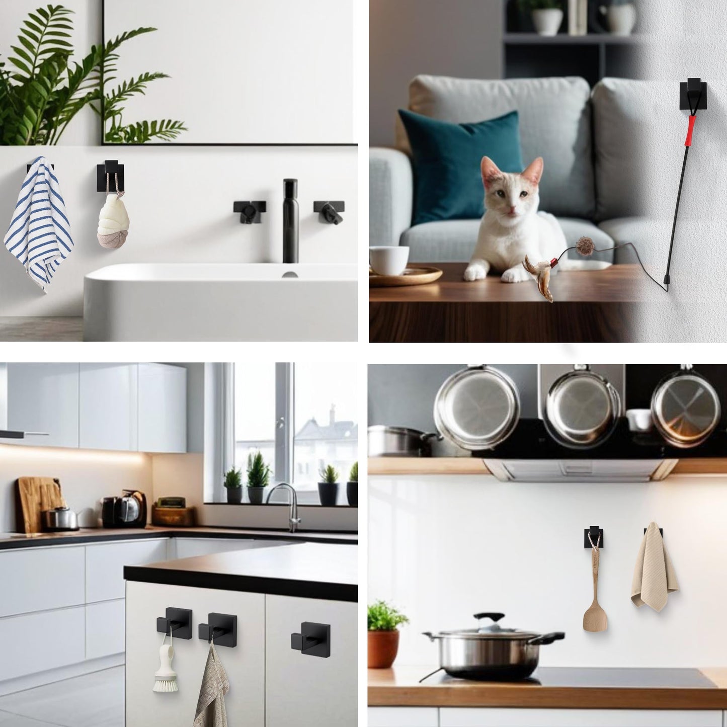 LANC Robe Hook Bathroom Hardware Towel Hooks Matte Black Coat Hooks Heavy Duty Square Hanger Clothes Hooks for Bathroom Garage Wall Hooks SUS304 Stainless Steel Wall Mount 2 Pack,A8805MB-P2