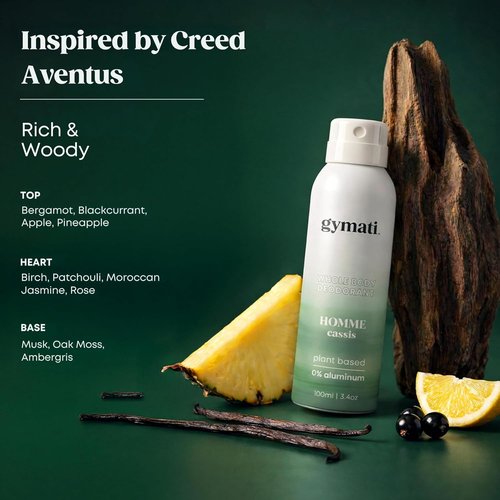 Gymati Natural Deodorant Body Spray - Aluminum-Free, Plant-Based Formula with Aloe & Zinc, Long-Lasting Scent for Men