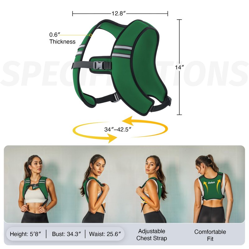 ZELUS Weighted Vest, Washable Z-Fit Soft Iron Weighted Vest for Women and Men, 5/10/15 lb Weight Vest with Reflective Strips & Adjustable Straps, Ultra Thin Weight Vest for Gym Strength Training (10lb) Green