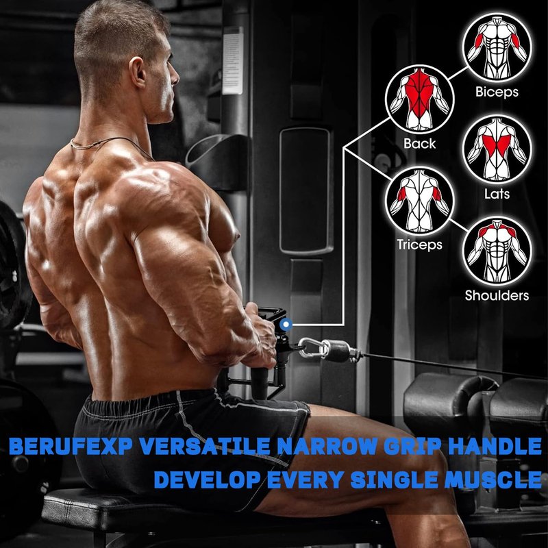 Berufexp Double D Handle 360 Rotataing Cable Row Attachment for Cable Machine, Soft Rubber Cable Machine Attachment Hanlde LAT Pulldown Attachments, Close Grip LAT Pull Down Handle