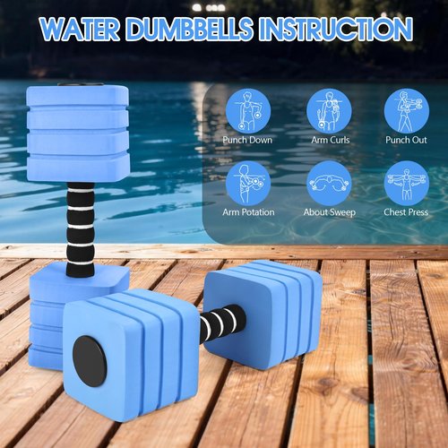 Aquatic Exercise Dumbbells, 2PCS Foam Water Weights, Aerobic Exercise Fitness Equipment Dumbbell, Dumbbells Set for Water Aerobics Weight Loss, Pool Fitness, Underwater Exercise (Blue)