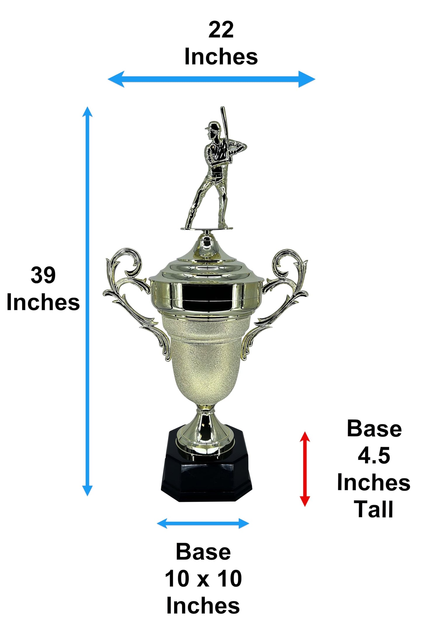 Express Medals Premium Giant 39 Inch Tall 22 Inch Wide Football Trophy with Figure, Gold Champion Cup with Handles, Black Base and Attached Plate with Your Custom Text. Trophy Weighs 8 Pounds.