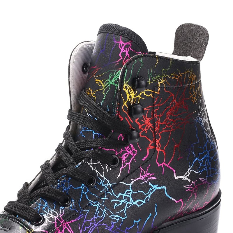 Roller Skates Women Men - Microfiber Leather Roller Skate Classic High Top Double Row Roller Skates for Indoor Outdoor with Light up Shoe Laces (Flash Wheel, 45-US Men 11= Women 12)
