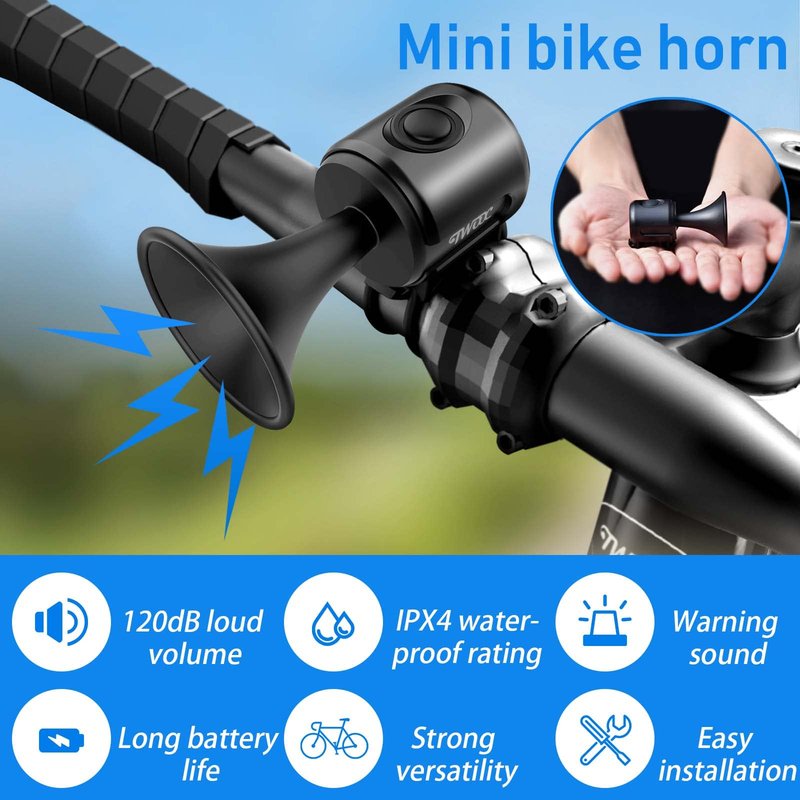 OOPSCOOL Bike Horn,120dB Bicycle Bells IPX4 Waterproof Bike Bell with 300mAh Battery Operated Electric Horn for Mountain/Road Bike/Scooters Adult and Kids