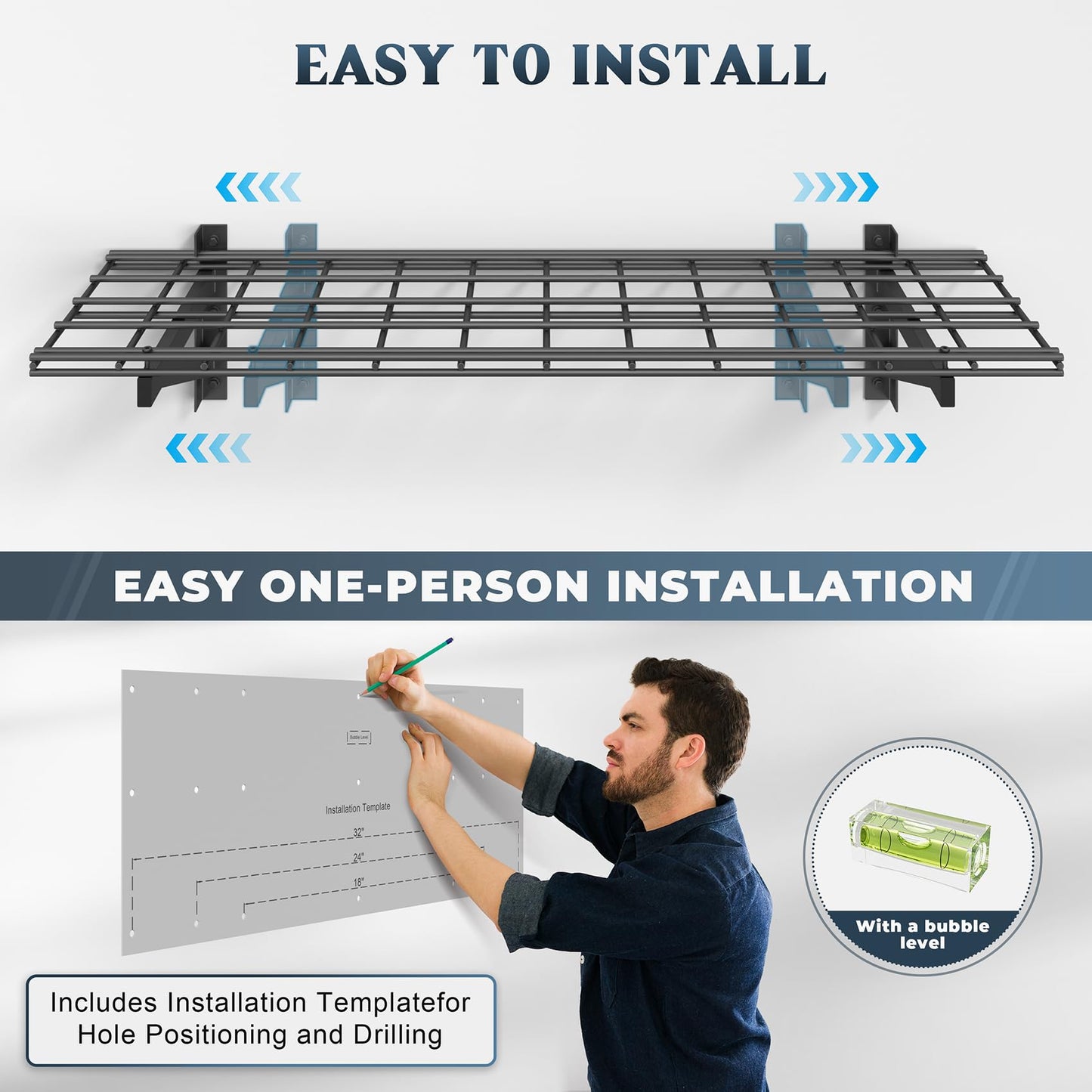 Jusgym 2 Pack Heavy Duty Garage Wall Shelving Set (1x4ft), Wall Mounted Garage Shelves 500lbs Capacity, 12"x48" Shelf Storage Rack Floating Shelves, Black