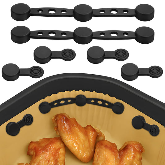 Air Fryer Magnet Silicone Buckles for Parchment Paper – 2 Pack Reusable Accessories for Disposable Basket Liners, Secure Baking Paper, Prevent Shifting & Burning (Black)