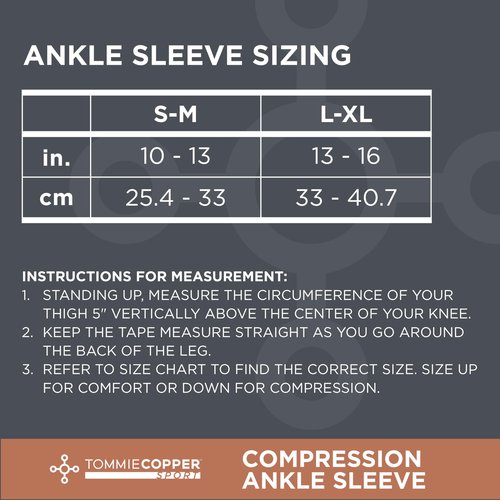Tommie Copper Ankle Compression Sleeve (L/XL), 15-20 mmHg, 4D Stretch & Non-Slip Fit for Targeted Support, Patented Copper Znergy Fabric, Anti-Odor Benefits, Breathable Design