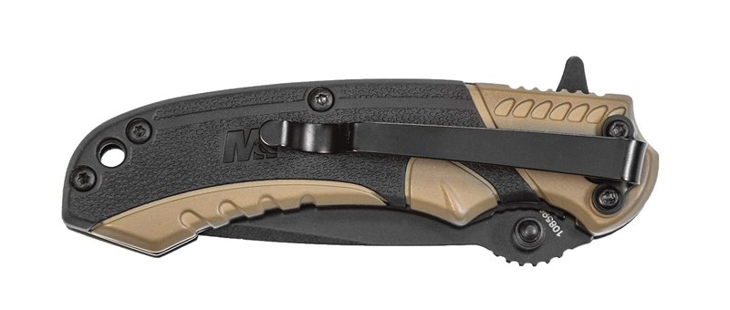 Smith & Wesson M&P M2.0 6.1in S.S Ultra-Glide Folding Knife w/2.75in Drop Point Blade and Aluminum/Nylon FDE Handle for Outdoor, Tactical, Survival and EDC