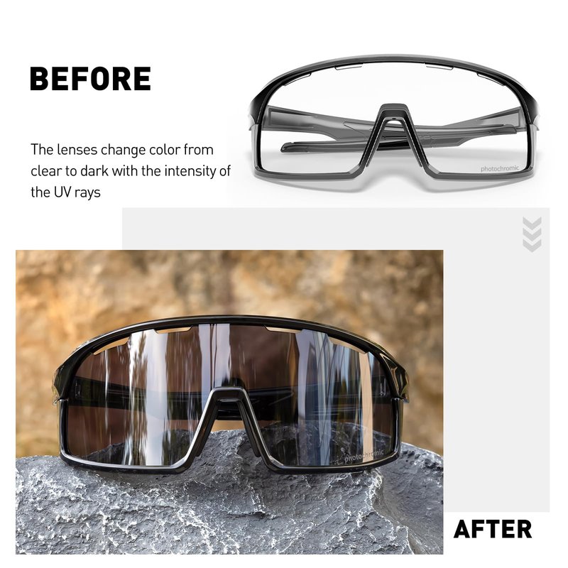 SCVCN Photochromic Cycling Glasses Sports Sunglasses Clear Men Women Bicycle MTB UV400 Protection Running Mountain Bike Baseball Biking Goggles Riding BMX Fishing Riding Golf Driving Softball 01