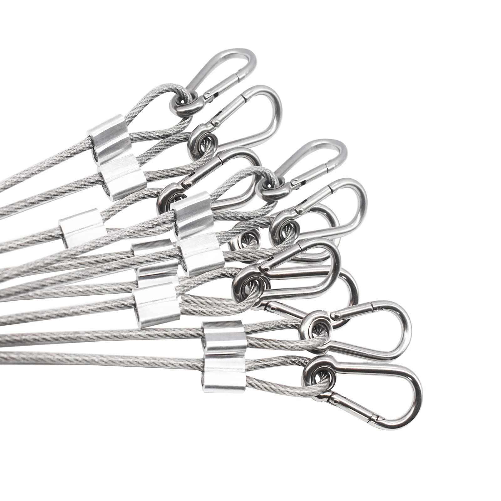 Bytiyar 10 pcs 12 inch Vinyl Cover Coated Stainless Steel Wire Rope Lanyard Cable Tether Safety Strap with Hooks and 2 Loops (4mm Thickness), Clear