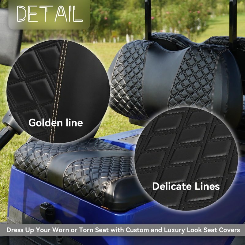 SAMXOMAP Golf Cart Seat Covers for Club Car Precedent/Onward/Tempo 2004+ Front OEM Universal Seat Cushion, Marine Grade Vinyl Leather Club Car Seat Covers/Easy to Install-Black (2PCS)