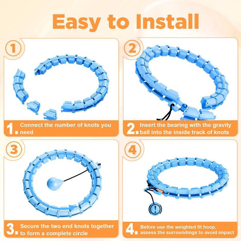 RJOP 65 Inch Infinity Adjustable Hoops Weighted Hula Circle with 32 Links, Plus Size Weighted Hula Fitness Hoop for Weight Loss, Women and Beginners, Non-Drop, Blue