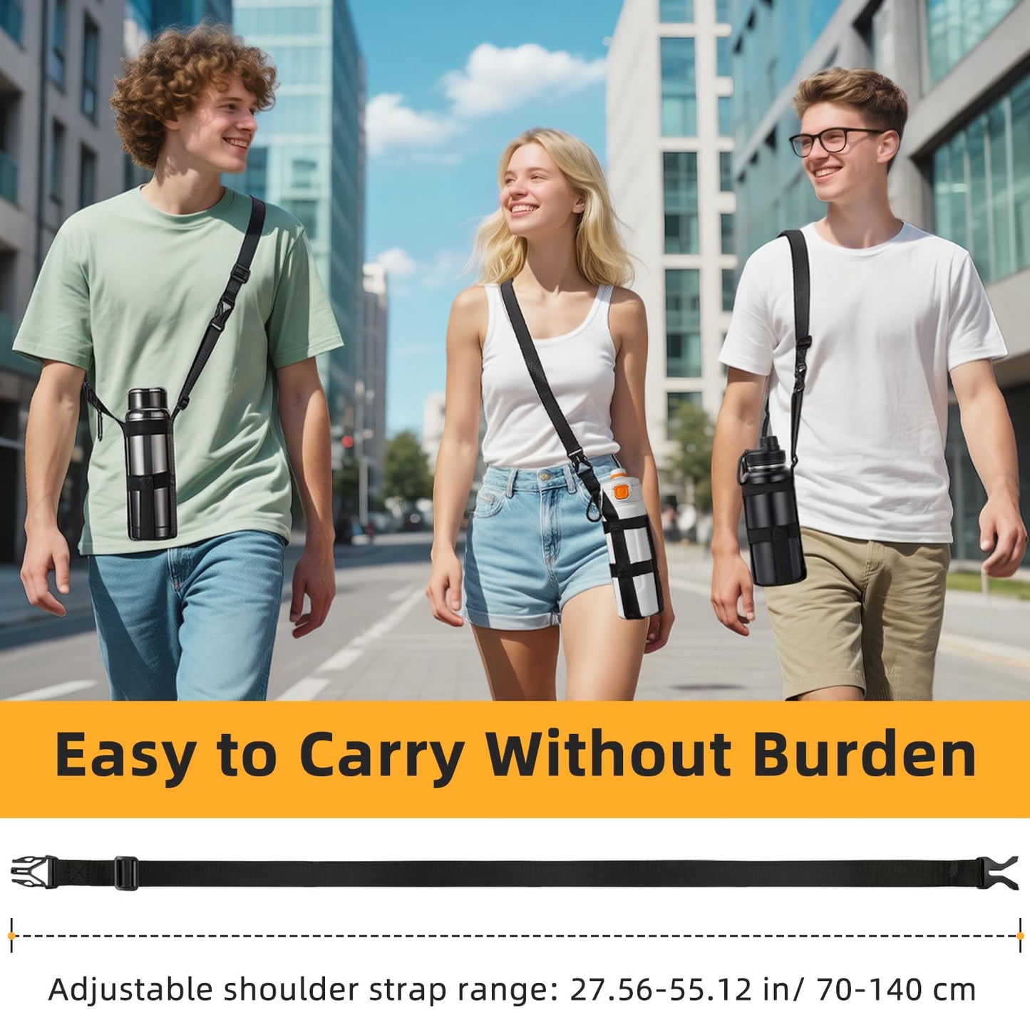 Nuovoware Water Bottle Holder With Strap, 2 Pack Elastic Water Bottle Sling Bag for 20-40 Oz, Lightweight Crossbody Bag With Shoulder Strap for Walking Hiking Camping Traveling, Black+Black