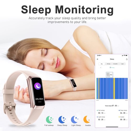 Fitness Tracker with 24/7 Heart Rate, Blood Oxygen Blood Pressure Sleep Monitor, 5 ATM Waterproof Activity Trackers,Step Calorie Counter Pedometer Health Smart Watch for Women Men (Pink)