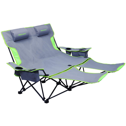 Double Camping Chair,Adjustable Two Person Adjustable Backrest Reclining chairs with Foot Rest,Oversized Folding Camping Loveseat,Office,Beach,Lawn,Headrests,Cooler Bag,Cup Holder,Support 600lbs