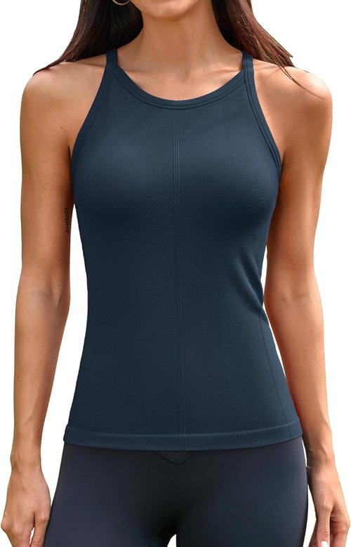 ATTRACO Women's Workout Tank Top - Built-In Bra, Seamless Design, Ribbed Athletic Camisole