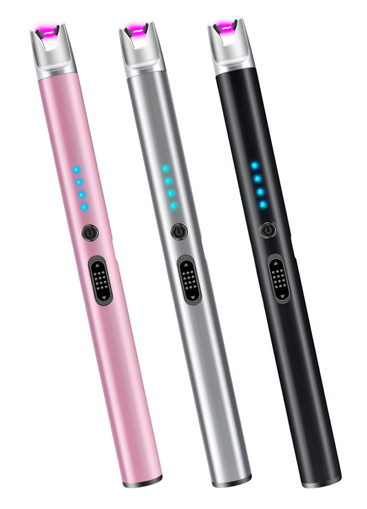 Luxgaze 3 Pack Electric Candle Lighter Rechargeable USB Lighters Flameless Windproof Plasma Arc Lighters with Safety Lock Long Lighter for Candle BBQ Camping Birthday Party