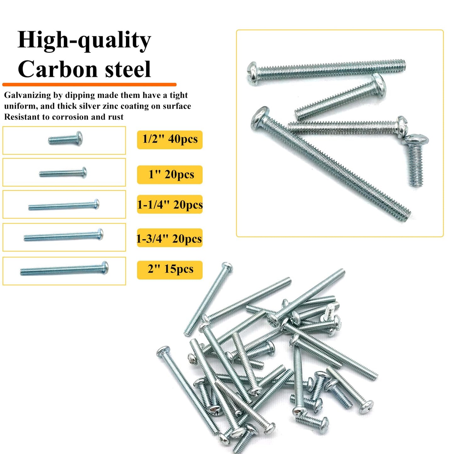 115 Pcs 5 Sizes #8-32 Machine Screws Knob Cabinet Screws Electricians Screws, Carbon Steel Zinc-Plated Phillips Pan Head Machine Screws Assortment Kit