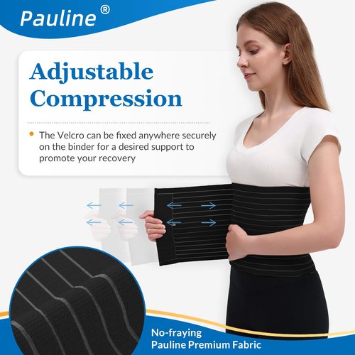 Abdominal Binder Post Surgery - Premium Belly Band for Stomach Support & Compression - Promote Recovery for Postpartum, Hysterectomy, Tummy Tuck, Hernia - Durable No-Fray Belly Wrap Waist Band (Size M, 9" High, Black)