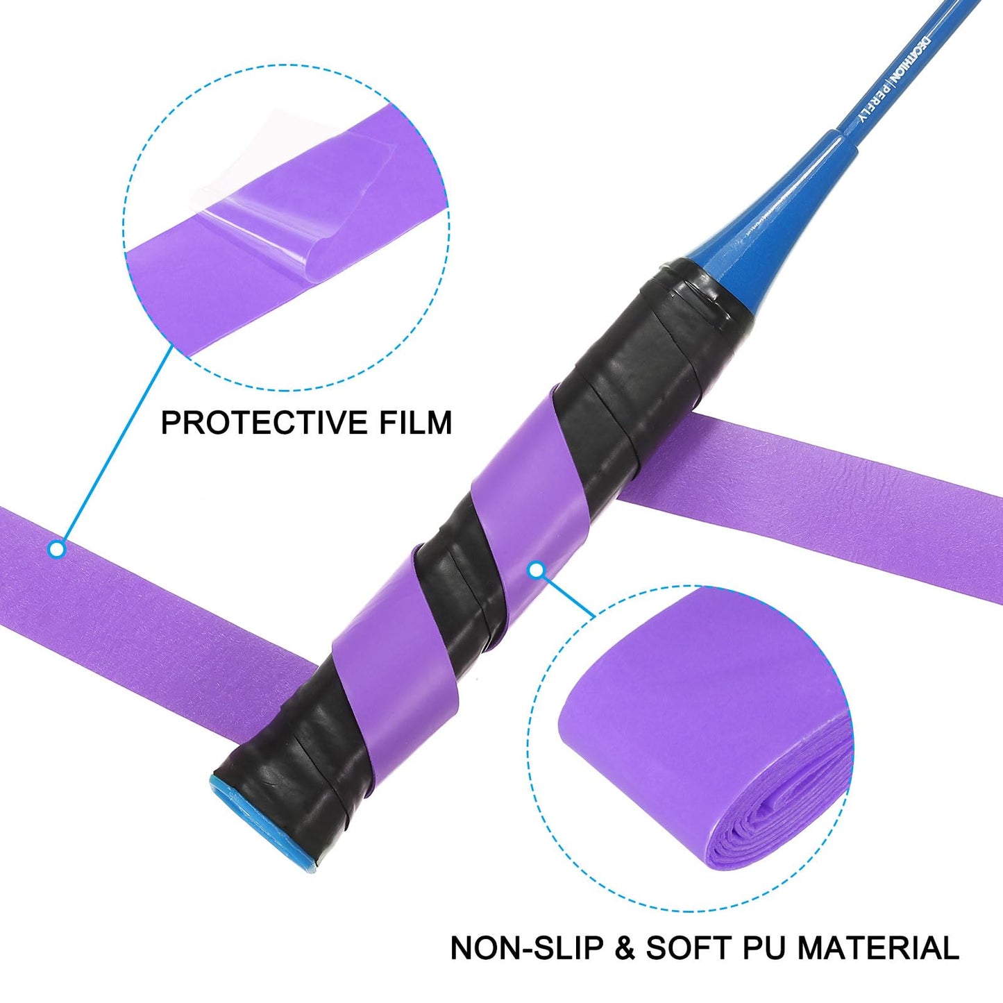 PATIKIL 43.3" Tennis Racket Grip Tape, 4 Pack Anti Slip Absorbent PU Badminton Overgrip Racquet Grip Tape for Baseball Pickleball Paddle, Purple