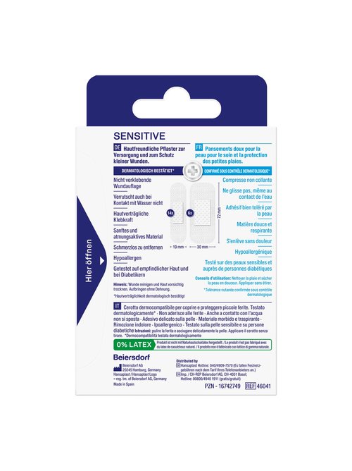 Hansaplast Sensitive Plasters (20 Strips), Skin-Friendly and Hypoallergenic Wound Plasters with Bacteria Shield & Secure Adhesion, Painlessly Removable