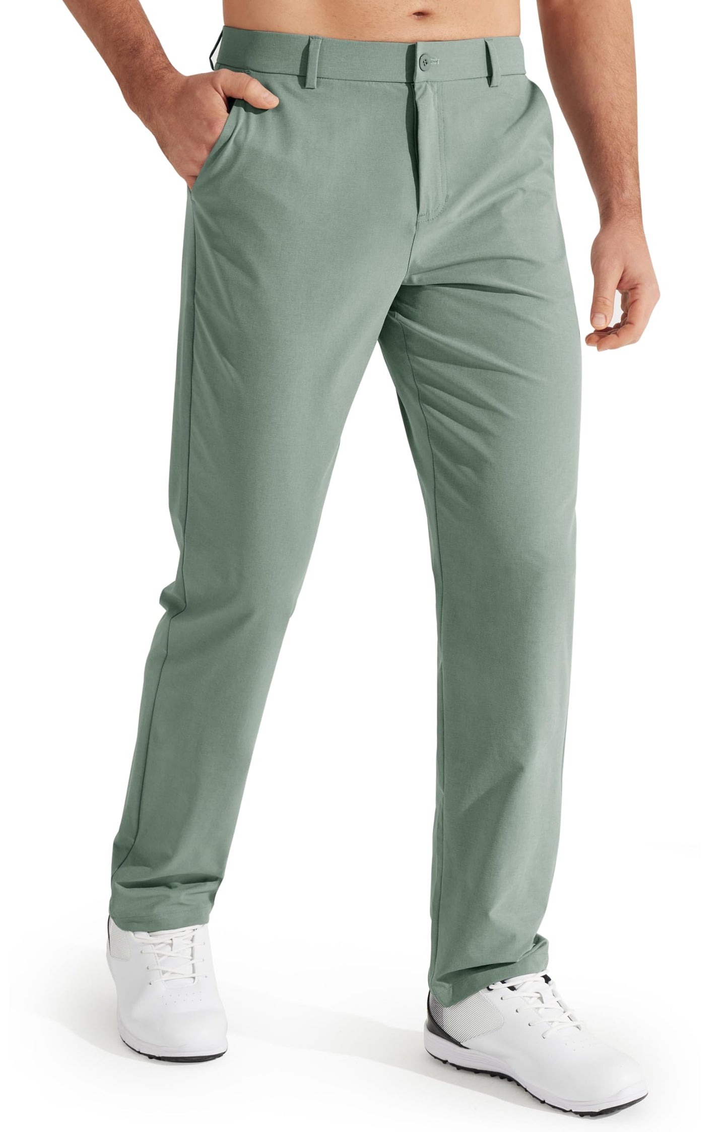 Libin Mens Golf Pants Stretch Work Dress Pants 32" Quick Dry Lightweight Business Casual Slacks for Men Travel Vocation Water Resistant, Sage Green, 30W x 32L